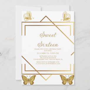 Invitation Sweet Sixteen Calligraphie Dorée Sophistiquée