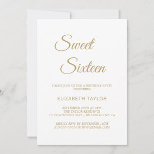 Invitation Sweet Sixteen Calligraphie Dorée Sophistiquée