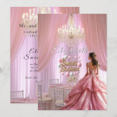 Invitation Sweet sixteen Célébration du lustre rose (Devant / Derrière)