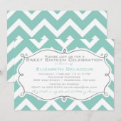 Invitation Sweet sixteen Chevron blanc et bleu (Devant / Derrière)