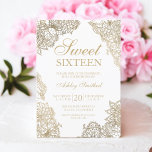 Invitation Sweet sixteen chic blanc or floral élégant<br><div class="desc">Illustration florale or moderne,  assez chic et élégante,  invitation au Sweet sixteen blanc avec fleurs d'or.</div>