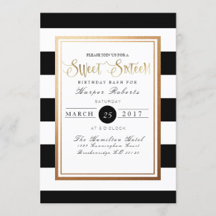 Invitation Sweet sixteen chic et formel Or et noir