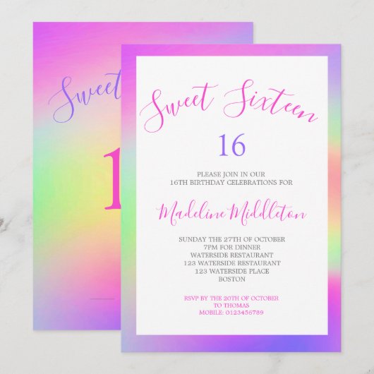 Invitation Sweet sixteen Coloré Moderne Chic Anniversaire (Devant / Derrière)