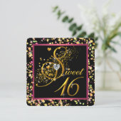Invitation Sweet sixteen Confetti rose et noir (Debout devant)