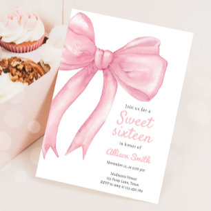 Invitation Sweet sixteen Coquette Bow Rose 16e anniversaire