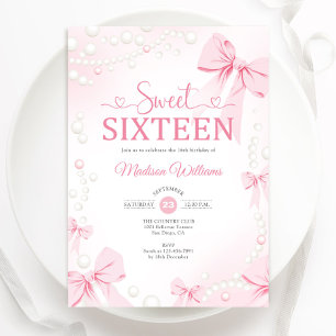 Invitation Sweet sixteen Coquette Pink Bows Pearls