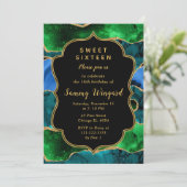Invitation Sweet sixteen d'Agate Peacock bleu et vert (Debout devant)