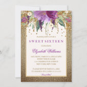 Invitation Sweet sixteen d'Améthyste à la floraison d'or (Devant)