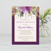 Invitation Sweet sixteen d'Améthyste Floral Violet (Debout devant)