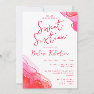 Invitation Sweet sixteen d'aquarelle Abstraite rose Fille