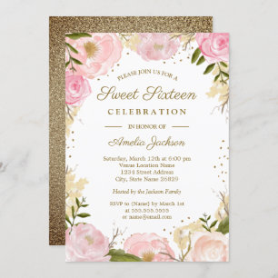 Invitation Sweet sixteen d'aquarelle couleur or rose