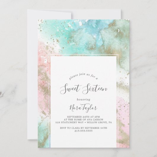 Invitation Sweet sixteen d'aquarelle d'été Abstrait (Devant)