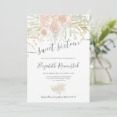 Invitation sweet sixteen d'aquarelle vert rose pastel (Debout devant)