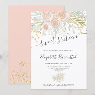 Invitation sweet sixteen d'aquarelle vert rose pastel