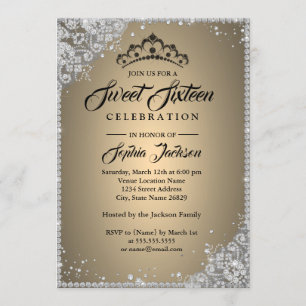 Invitation Sweet sixteen d'argent d'or en dentelle diamant