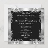 Invitation Sweet sixteen d'argent noir doux 16 photo (Dos)