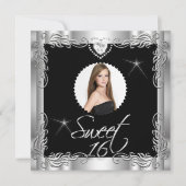 Invitation Sweet sixteen d'argent noir doux 16 photo (Devant)
