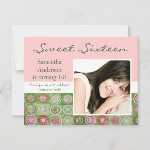 Invitation Sweet sixteen d'art rose et vert