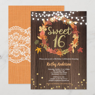 Invitation sweet sixteen d'automne 16 ans couronnes de bois r