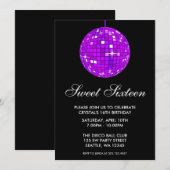 Invitation Sweet sixteen de bal Disco violet et noir (Devant / Derrière)