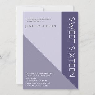 Invitation Sweet sixteen de bloc de couleur élégant Lavande