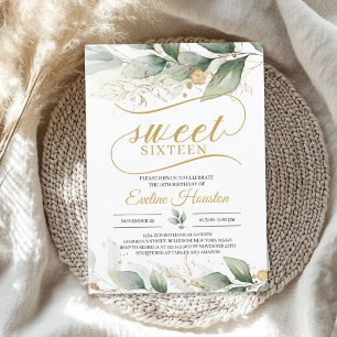 Invitation Sweet sixteen de boho feuille à l'eucalyptus vert