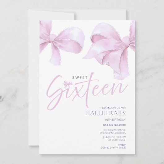 Invitation Sweet sixteen de Bow rose, 16e annivers (Devant)