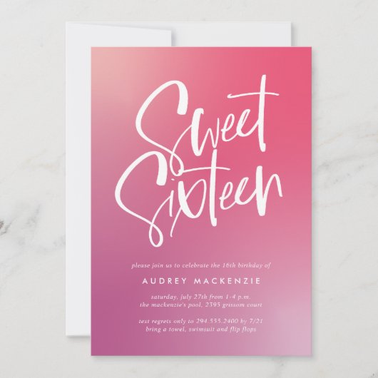 Invitation Sweet sixteen de calligraphie rose violet (Devant)