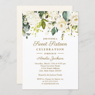 Invitation Sweet sixteen de Confetti Floral Blanc