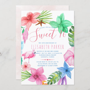 Invitation Sweet sixteen de couronne de fleurs rose tropicale
