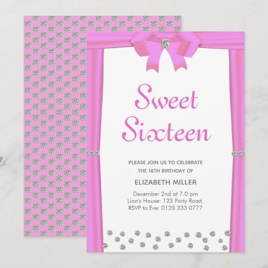 Invitation Sweet sixteen de diamants de Parties scintillant m (Devant / Derrière)