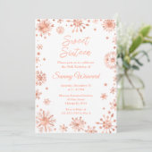 Invitation Sweet sixteen de flocons d'or rose (Debout devant)