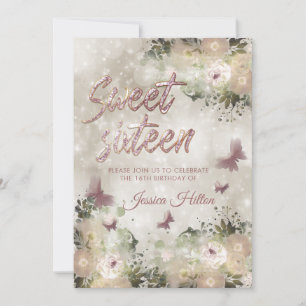 Invitation Sweet sixteen de jardin fleuri aux papillons