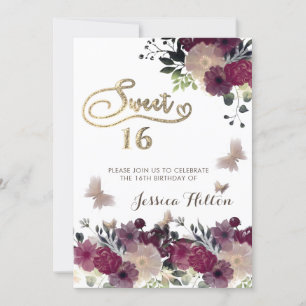 Invitation Sweet sixteen de jardin fleuri aux papillons