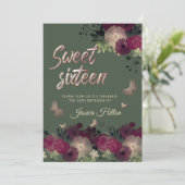 Invitation Sweet sixteen de jardin fleuri aux papillons (Debout devant)