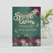 Invitation Sweet sixteen de jardin fleuri papillon vert (Debout devant)