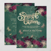 Invitation Sweet sixteen de jardin fleuri papillon vert (Devant / Derrière)