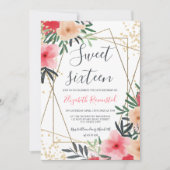 Invitation sweet sixteen de la frontière dorée rouge rose (Devant)