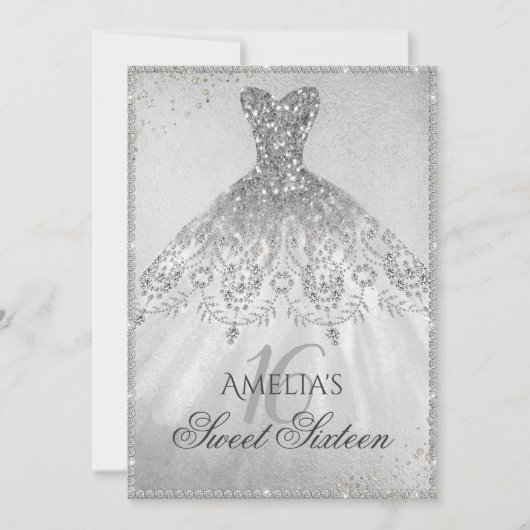 Invitation Sweet sixteen de la robe d'argent (Devant)