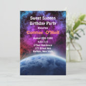Invitation Sweet sixteen de l'espace fête d'anniversaire (Debout devant)