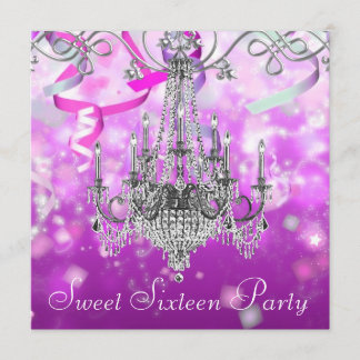 Invitation Sweet sixteen de lustre Confetti rose violet