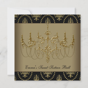 Invitation Sweet sixteen de lustre noir en or
