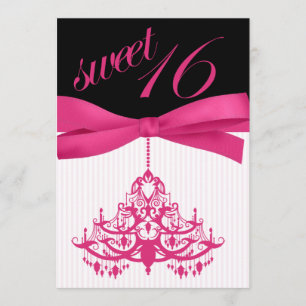 Invitation Sweet sixteen de lustre noir rose chaud