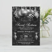 Invitation Sweet sixteen de Noël noir et argent (Debout devant)