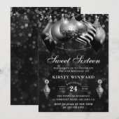 Invitation Sweet sixteen de Noël noir et argent (Devant / Derrière)