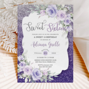 Invitation Sweet sixteen de papillons floraux violets de lava