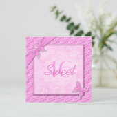 Invitation Sweet sixteen de papillons roses (Debout devant)