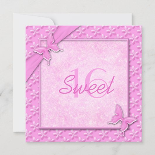 Invitation Sweet sixteen de papillons roses (Devant)