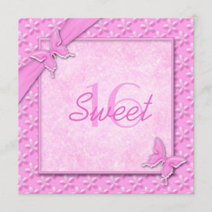 Invitation Sweet sixteen de papillons roses