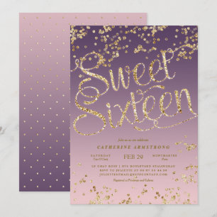 Invitation Sweet sixteen de Parties scintillant en or rose